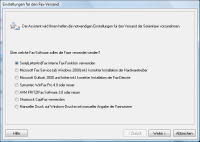 Auswahl des Faxdienstes SerialLetterAndFax-Fax-Funktion, Microsoft Faxdienst, Microsoft Outlook, WinFax Pro, AVM FRITZ!Fax, CapiFax von Shamrock